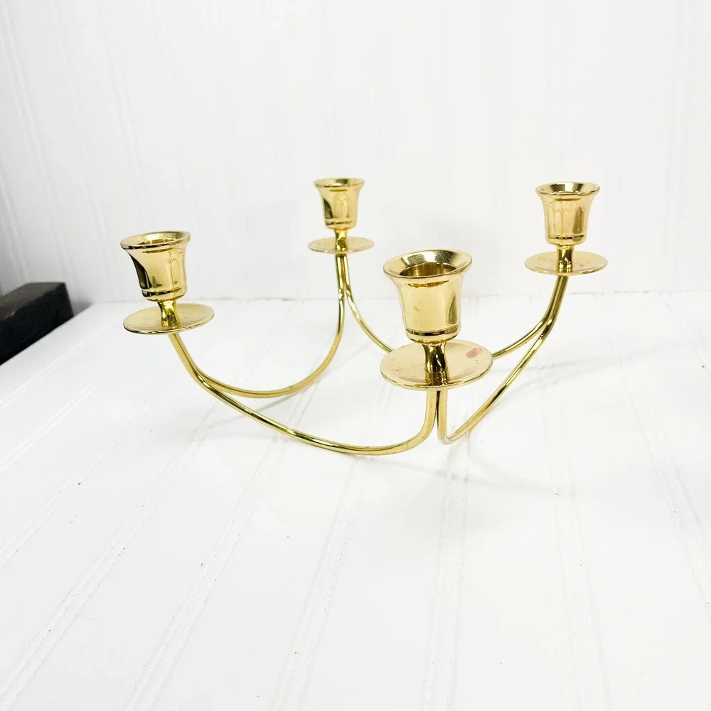 Vintage Brass 4-Arm Candle Holder - Wall Candelabra Home Decor‎